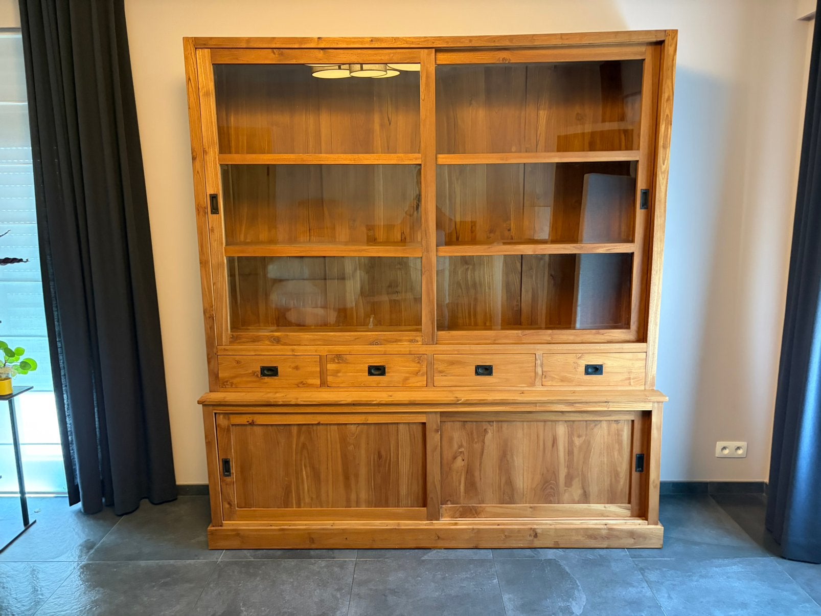 Vitrinekast teak, Ophalen, Gebruikt, Met deur(en), 200 cm of meer