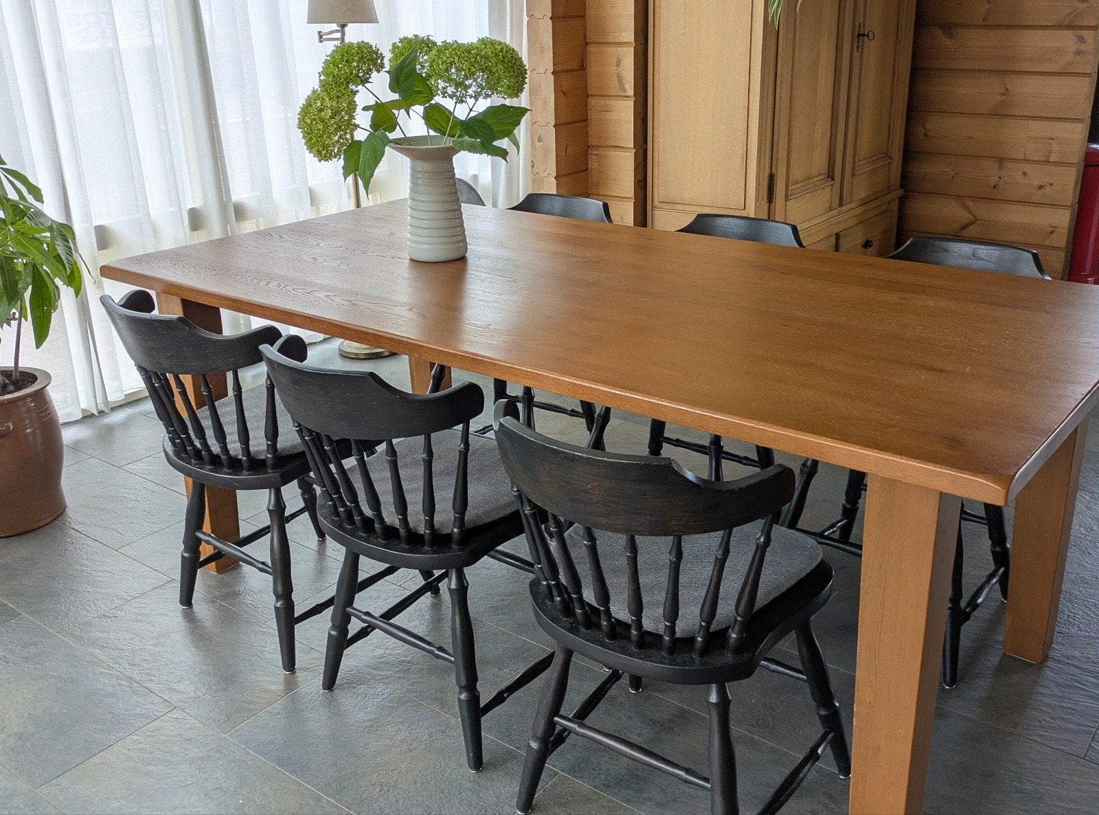 6 Oirschotse massief eiken eetkamerstoelen MEEUWIS OIRSCHOT, Ophalen, Gebruikt, Zwart, Vijf, Zes of meer stoelen