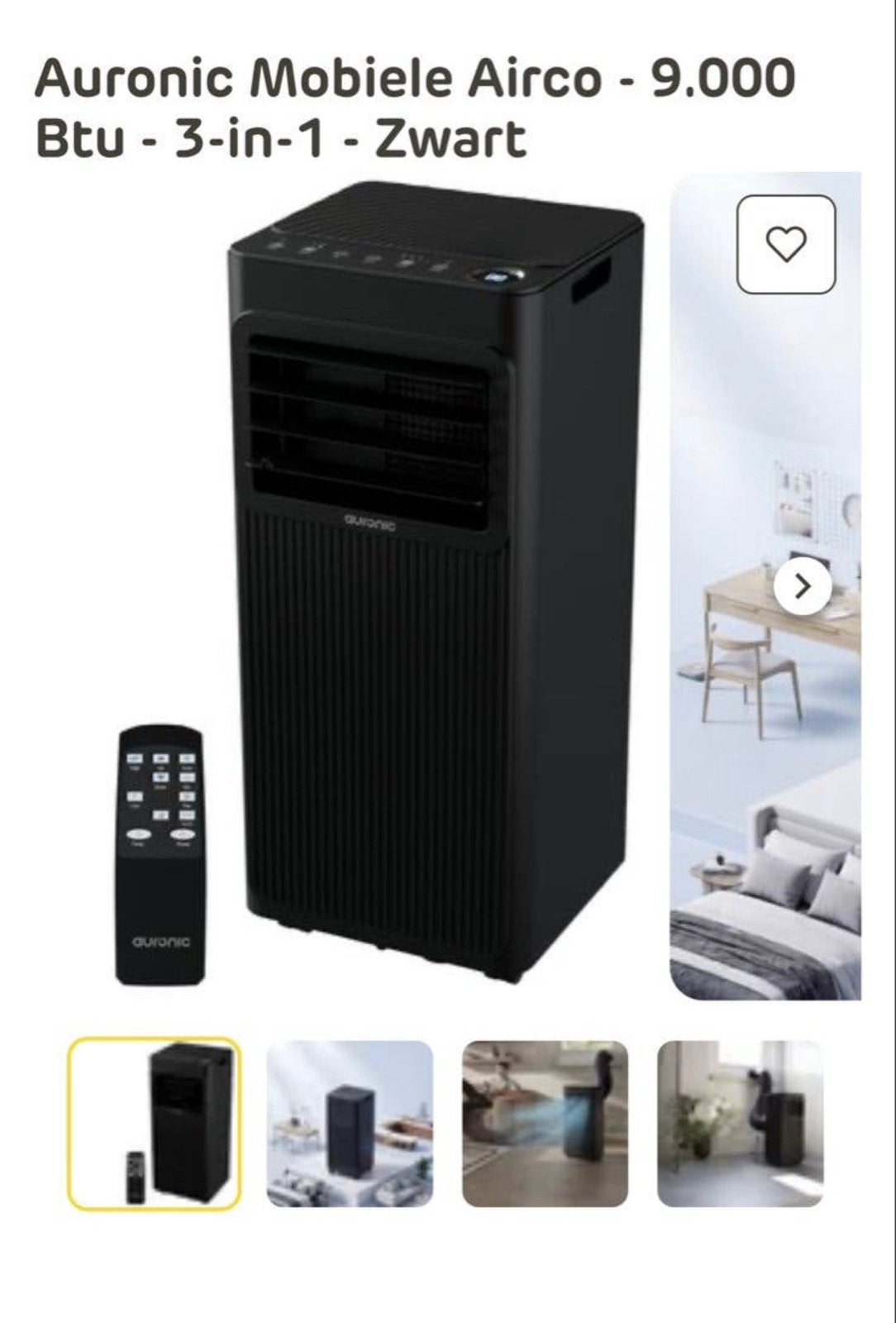Auronic Mobiele Airco 9000 BTU - 3-in-1 Zwart nieuw, Ophalen, Nieuw, Mobiele airco, Afstandsbediening