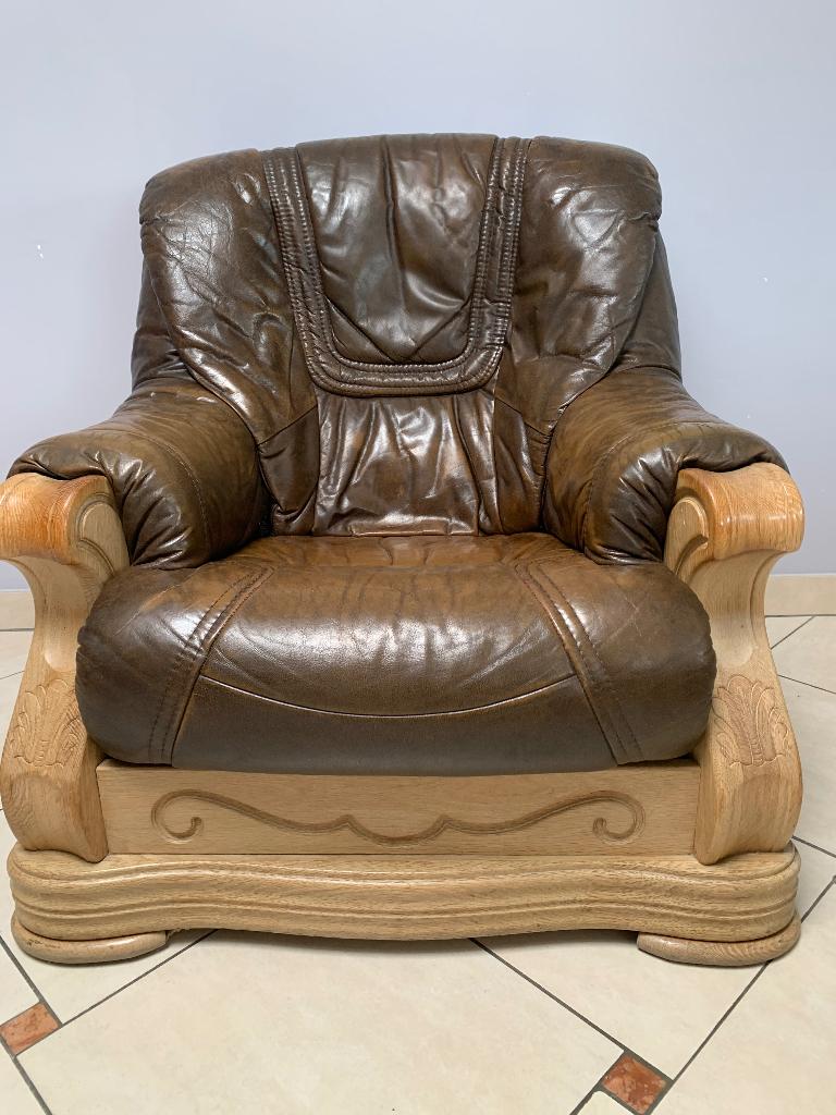 Club zetel van leer en eikenhout, Huis en Inrichting, Fauteuils, Ophalen, Gebruikt, 75 tot 100 cm, Leer