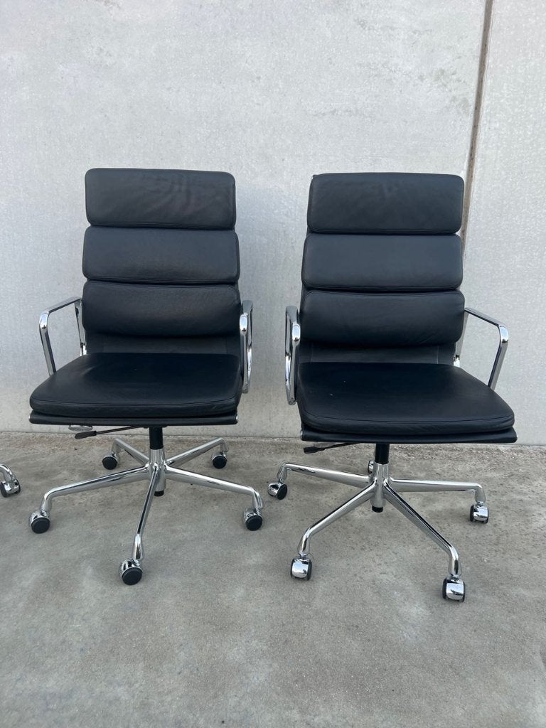 Vitra Eames EA219 lederen bureaustoelen, 3x, Ophalen of Verzenden, Zo goed als nieuw, Zwart, Bureaustoel