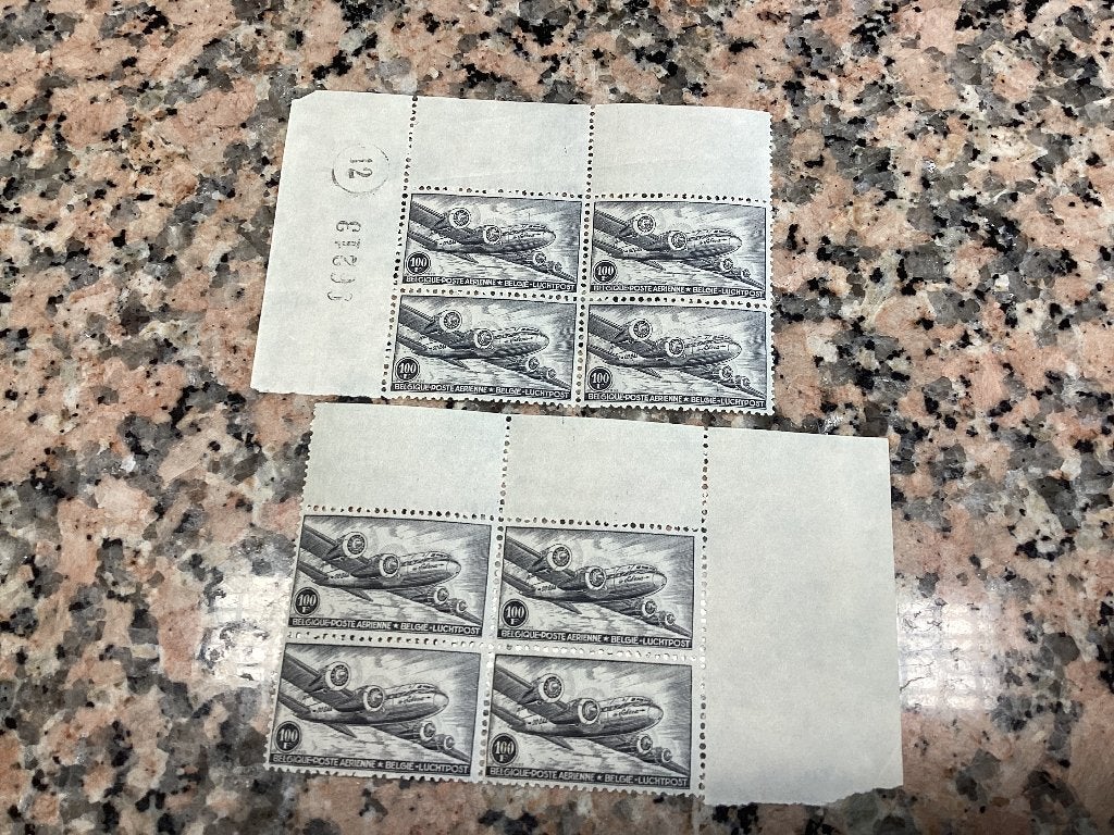 Postfris lot 8 luchtpostzegels België 100 fr 1946, Luchtvaart, Ophalen of Verzenden, Luchtpostzegel, Postfris