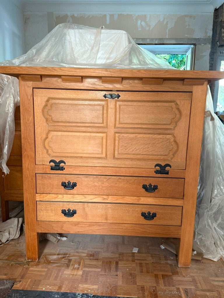 Meuble de bar en bois massif, Enlèvement ou Envoi, Comme neuf, 100 à 150 cm, Chêne