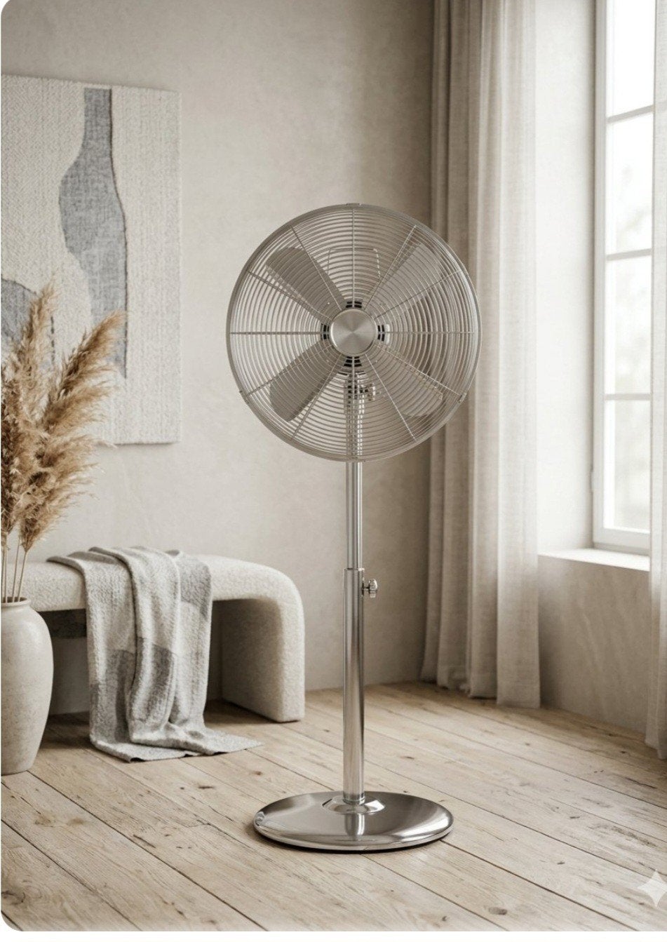 Ventilateur sur pied en métal chromé, Enlèvement, Comme neuf