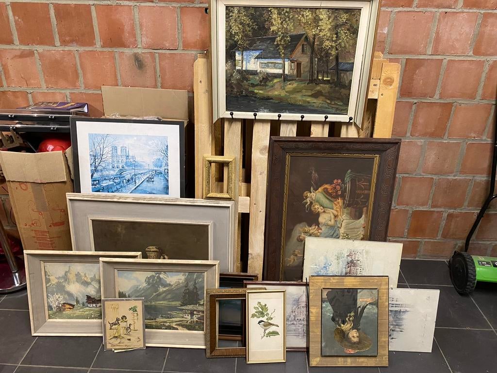 Lot de 15 tableaux et cadres anciens – À rénover ou décorer, Enlèvement ou Envoi, Comme neuf