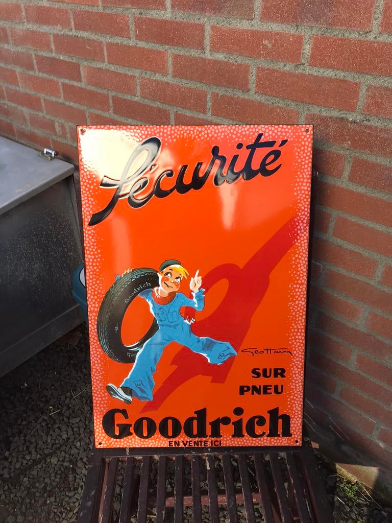 Goodrich banden emaille reclame bord, Verzamelen, Ophalen of Verzenden, Zo goed als nieuw, Reclamebord