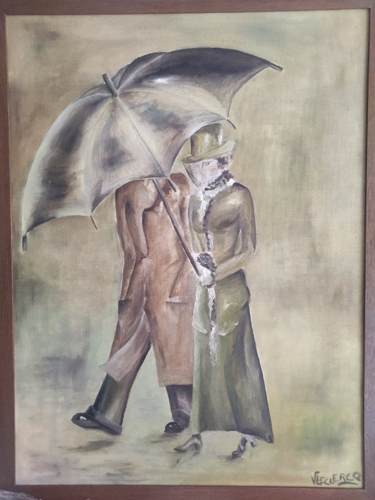 Peinture tableau signé Victor Leclercq, Antiquités & Art, Portrait ou Personnes, Peinture à l'huile, Enlèvement, Encadré