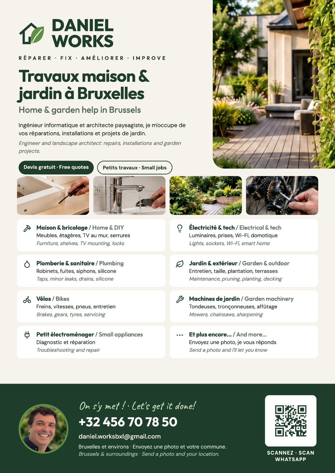 Homme à tout faire maison & jardin – Bruxelles, devis gratis, Service 24h/24
