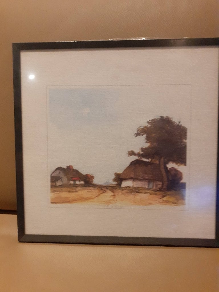 4 Mooie kunstwerkjes in kader : Oudere dorpszichten, Antiek en Kunst, Ophalen, Tekening, Achter glas