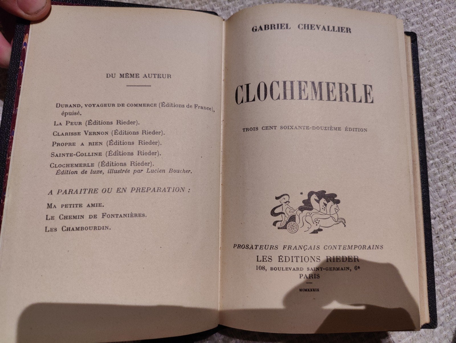 Gabriel Chevallier — Clochemerle — Rieder 1939, Enlèvement ou Envoi, Gabriel Chevallier, Utilisé, Europe autre