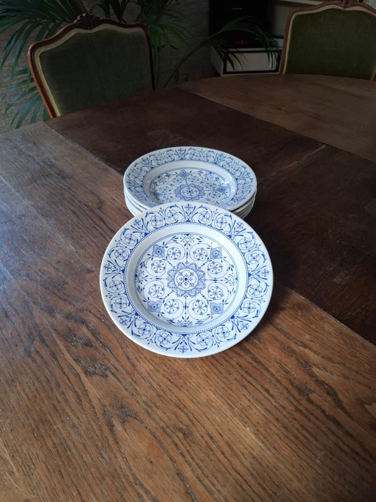 Vintage soepborden met blauw bloemmotief - set van 6, Ophalen of Verzenden