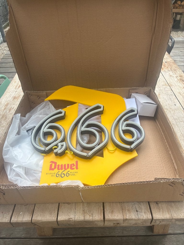 Neon lichtreclame duvel 666, Verzamelen, Biermerken, Ophalen of Verzenden, Nieuw, Reclamebord, Plaat of Schild, Duvel
