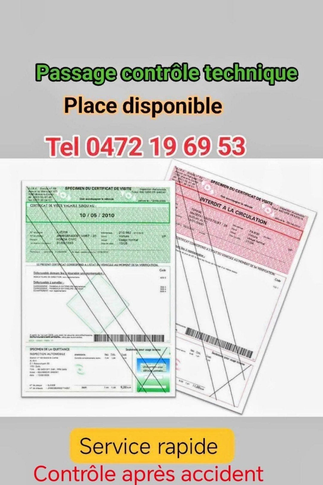 Contrôle technique tel 0472196953 place disponible, Livres, Technique, Enlèvement ou Envoi