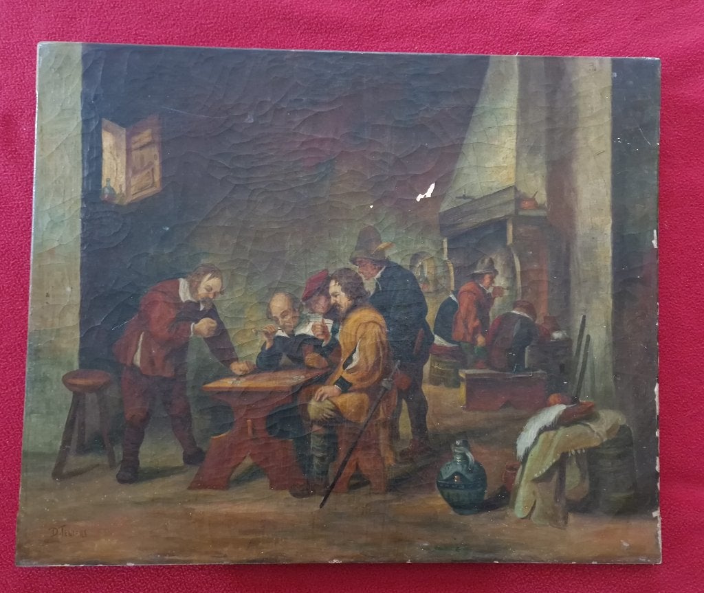 Tableau signé David Teniers (II) le jeune. 1610-1690, Antiquités & Art, Portrait ou Personnes, Signé, Enlèvement, Toile