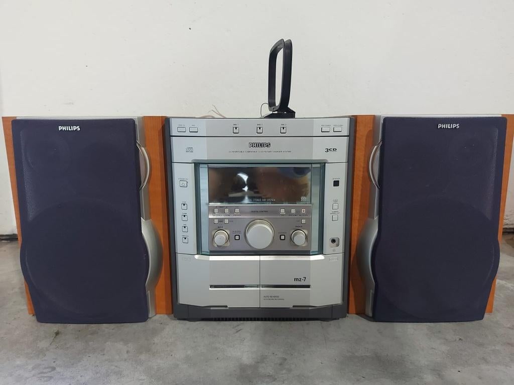 Philips MZ-7 stereo-set, 3 cd-speler, dubbel cassettedeck, Enlèvement, Double, Philips