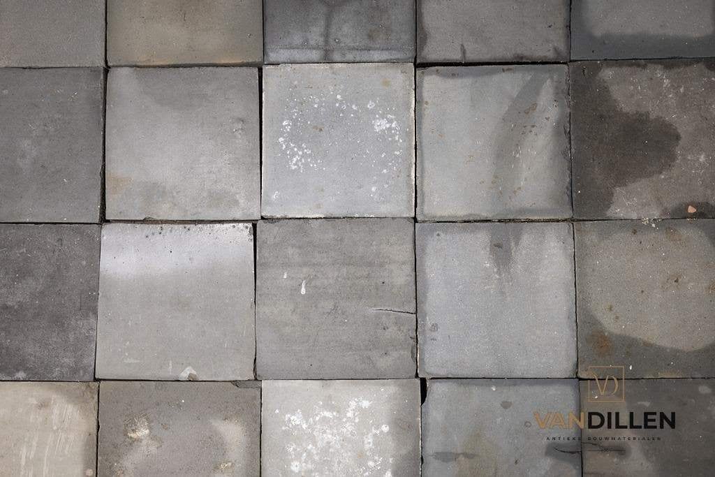 Tomettes anciennes bleu-gris striées 20 x 20 cm - 15 m², Pierre ou Argile, Enlèvement, Utilisé, Dalles
