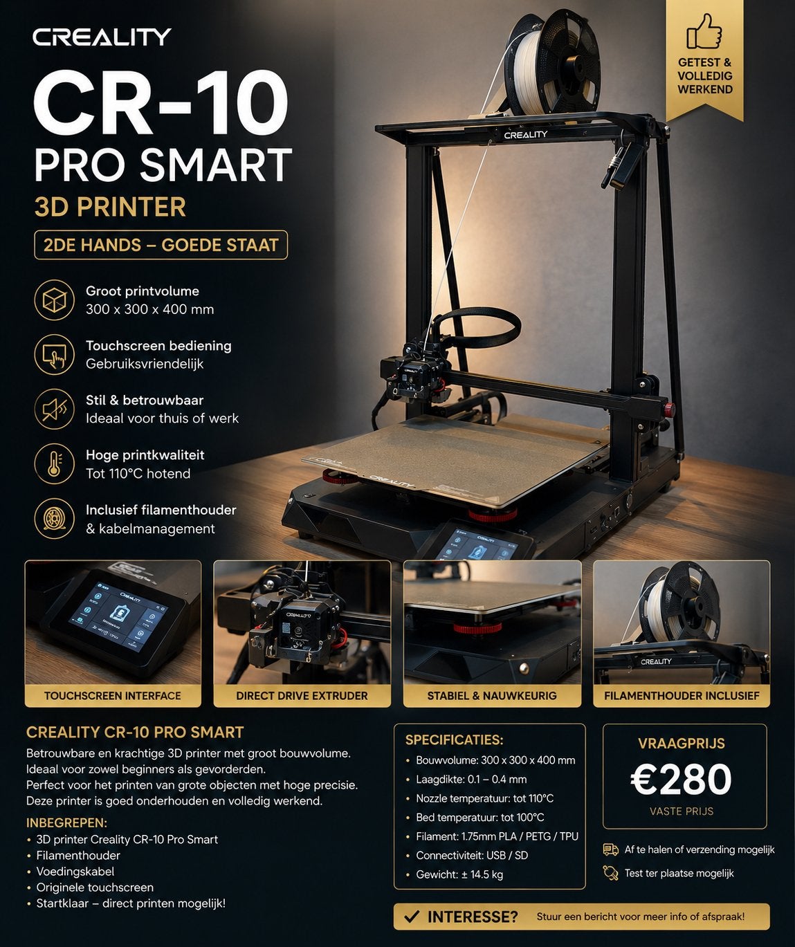 Creality, CR 10 Pro Smart, Computers en Software, 3D Printers, Ophalen, Zo goed als nieuw, Filament