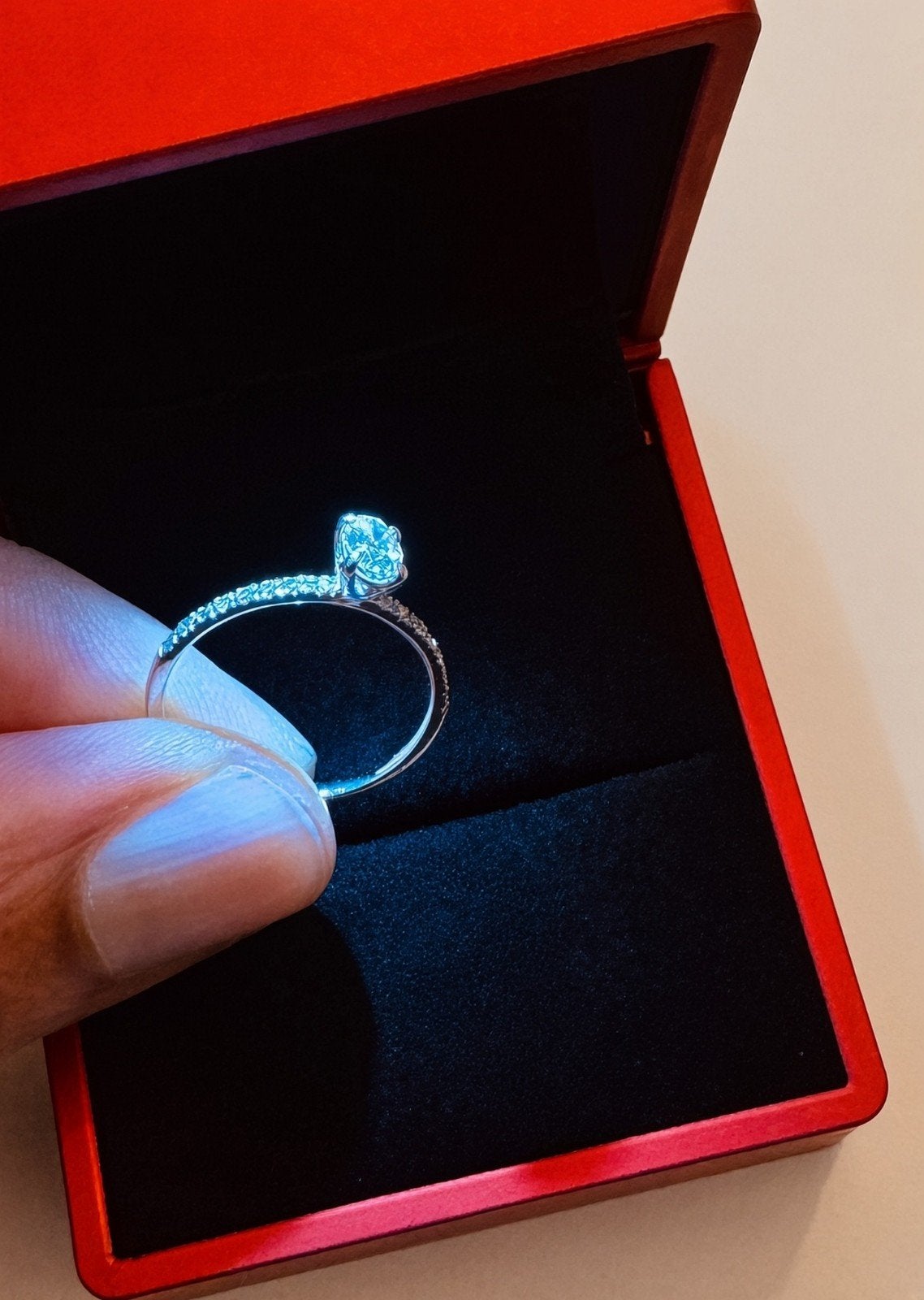 Solitaire or blanc 18K diamant 0,35ct +0,16ct, Enlèvement, Blanc, Or