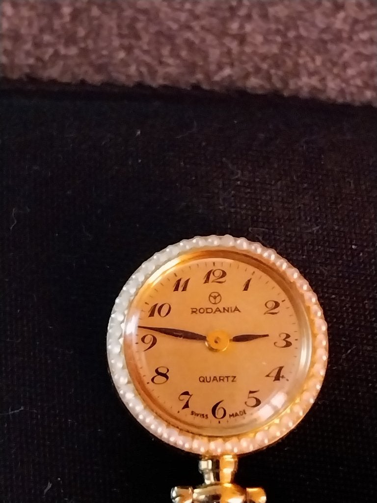 VINTAGE SWISS RODANIA VERGULD HORLOGE, Ophalen of Verzenden, Gebruikt, Overige materialen, Met strass