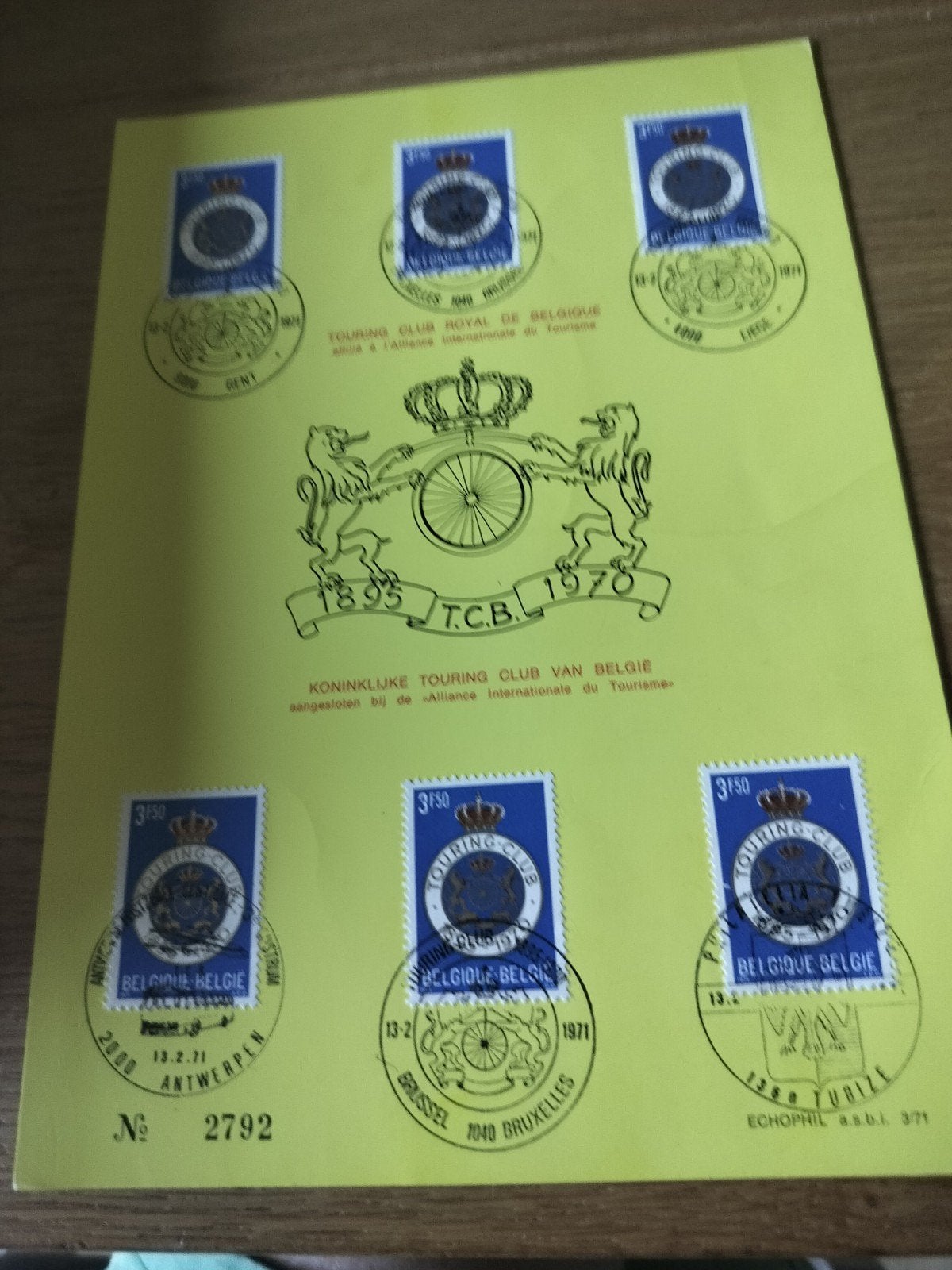 Carte souvenir pour le 75e anniversaire du Kon.Touring club, Envoi