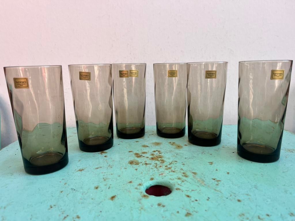 6 vintage fumé glazen Luminarc voor Fina, Ophalen