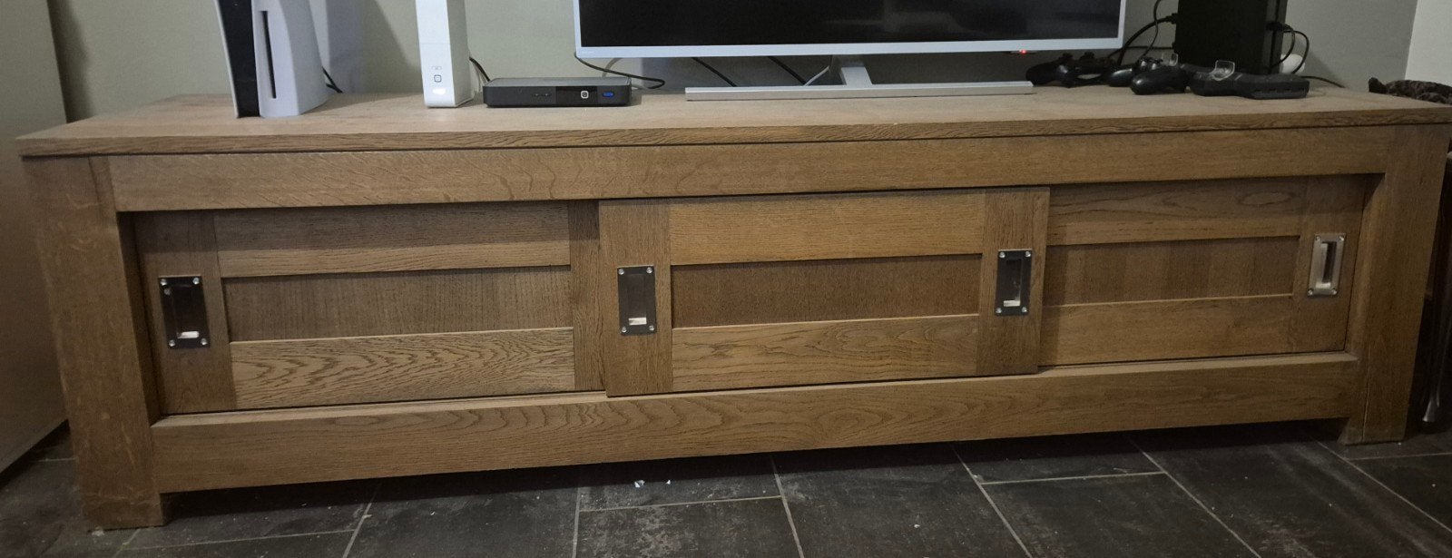 Eiken TVmeubel, Ophalen, Eikenhout, 200 cm of meer, Minder dan 100 cm