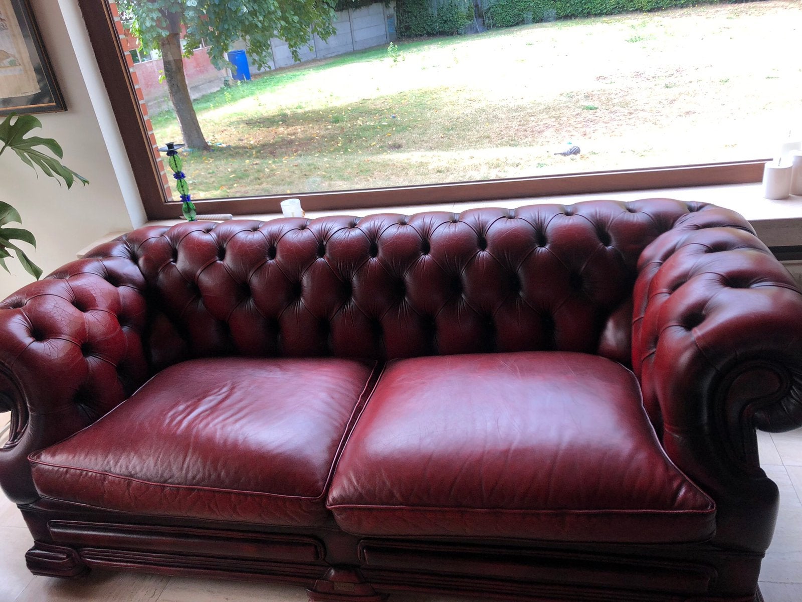 Echte leet chesterfield Bordeaux rood, Huis en Inrichting, Ophalen, Gebruikt, 150 tot 200 cm, Chesterfield