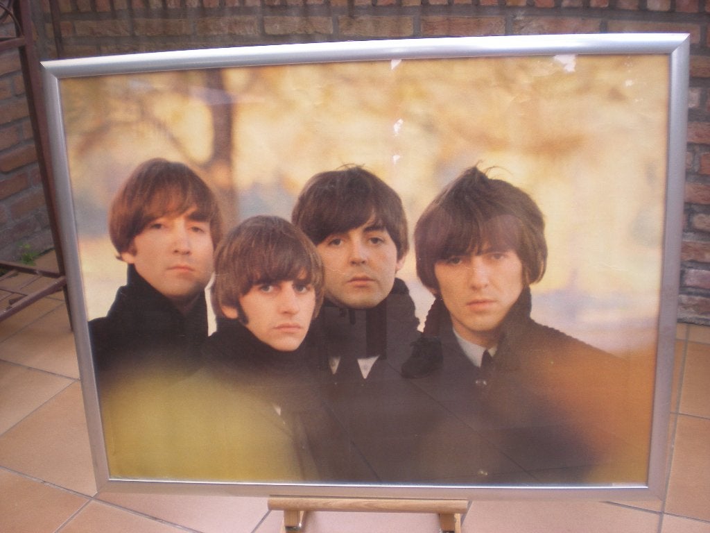 grote (84 cm x 64 cm) beatles poster met alu kader - glas, Verzamelen, Ophalen