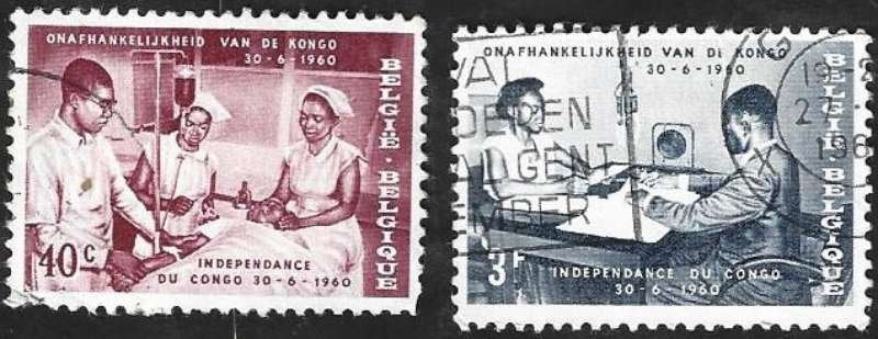 2 Postzegels Onafhankelijkheid van Congo, Postzegels en Munten, Frankeerzegel, Ophalen of Verzenden, Gestempeld, Gestempeld