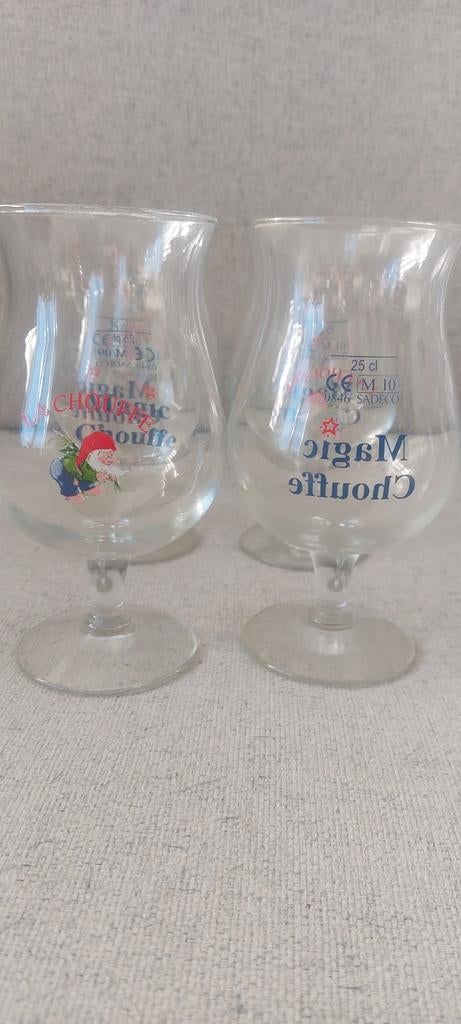 6 magische chouffeglazen met blauwe letters 25cl, Verzamelen, Ophalen of Verzenden