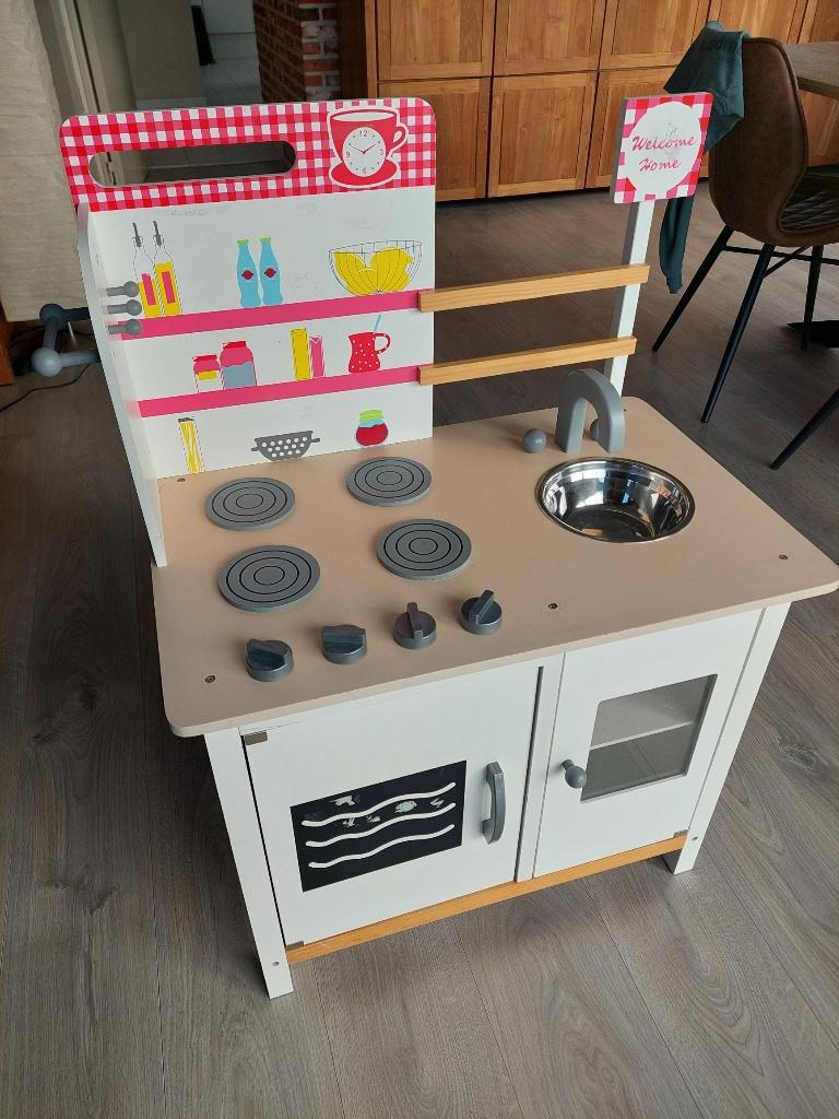 Speelgoedkeukentje in hout met veel toebehoren, Enlèvement, Utilisé, Bois, Jouer à la cuisine