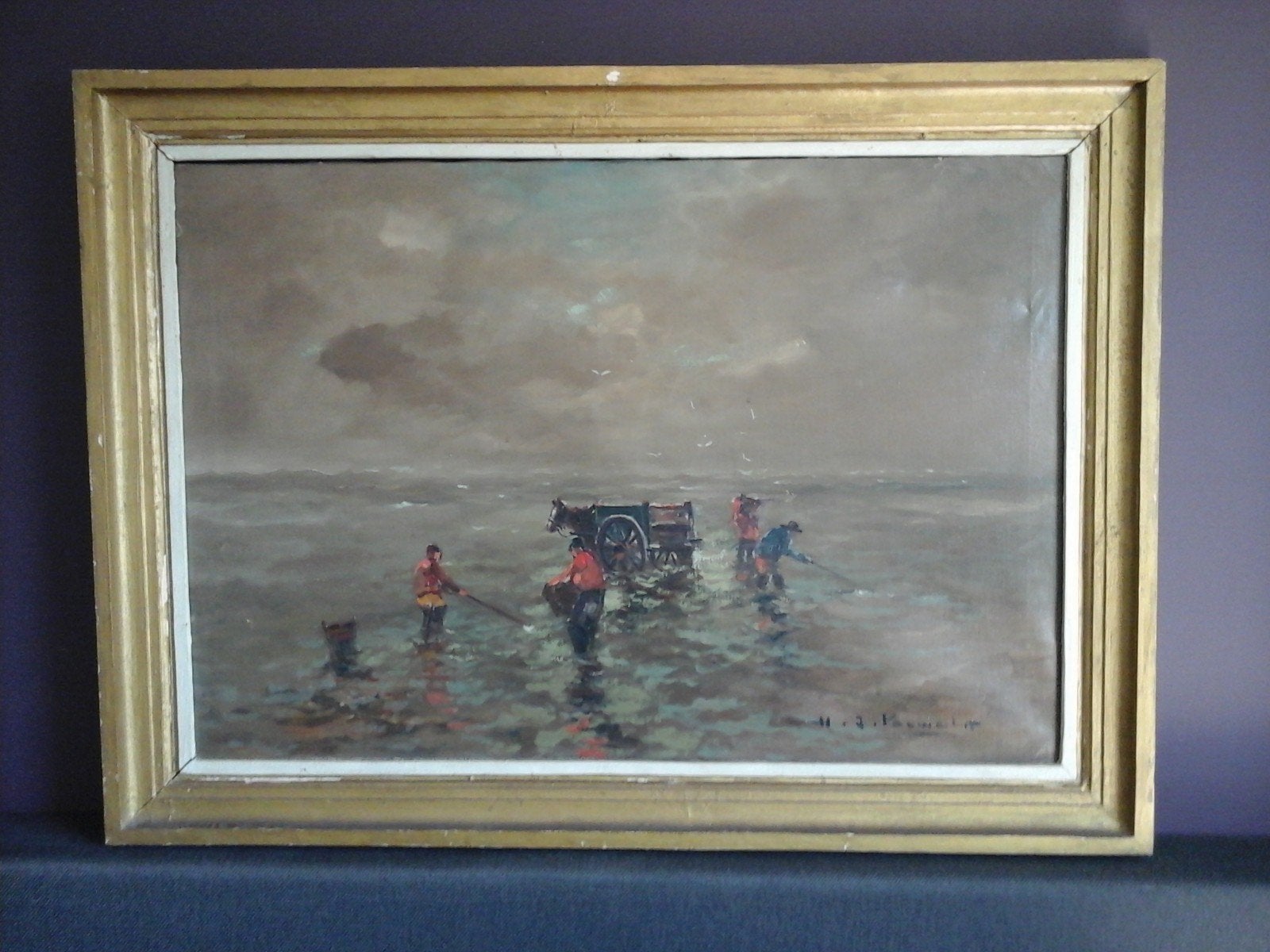 MOOI GROOT SCHILDERIJ VAN H J PAUWELS" DE SCHELPEN VISSERS ", Ophalen