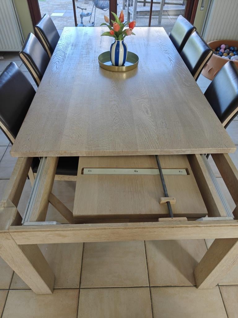 Houten tafel met stoelen, Comme neuf, Landelijk, Enlèvement, 50 à 100 cm