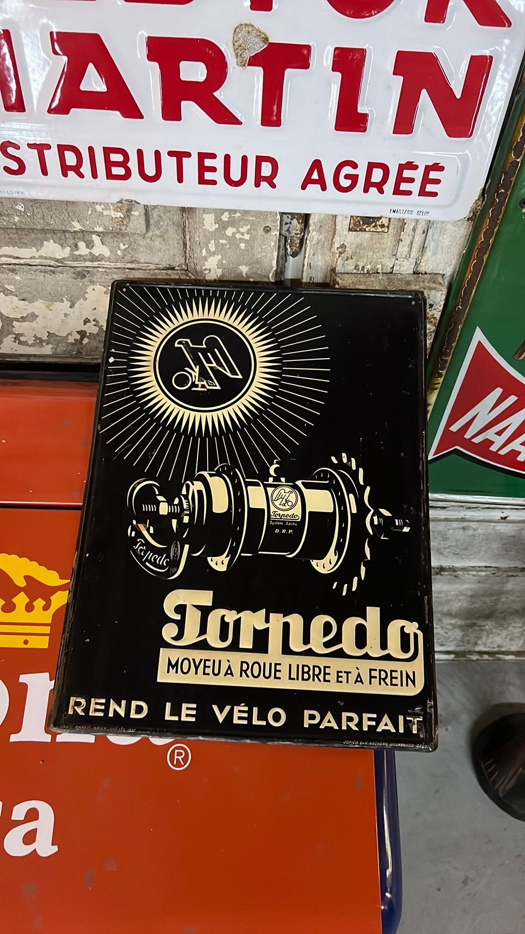 Mooi oud blikken bordje Torpedo 1937, Verzamelen, Ophalen of Verzenden