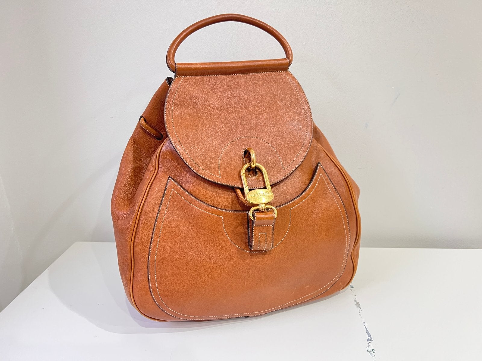 DELVAUX LE LUCIFER GM NATUREL COGNAC LEER - VINTAGE, Ophalen of Verzenden, Zo goed als nieuw, Bruin, Handtas