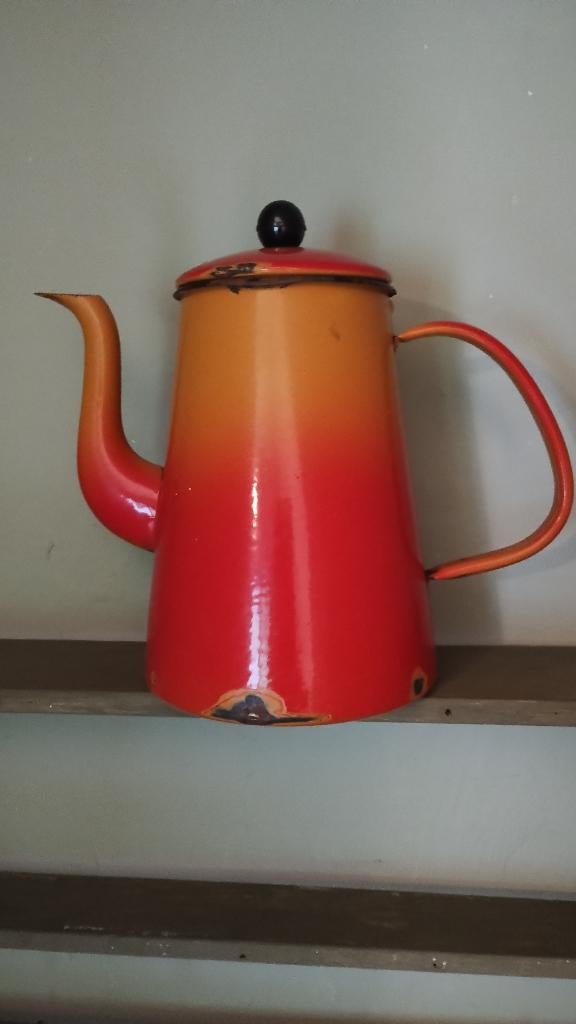 Oranje koffiepot koffiekan emaille email, Antiek en Kunst, Ophalen of Verzenden