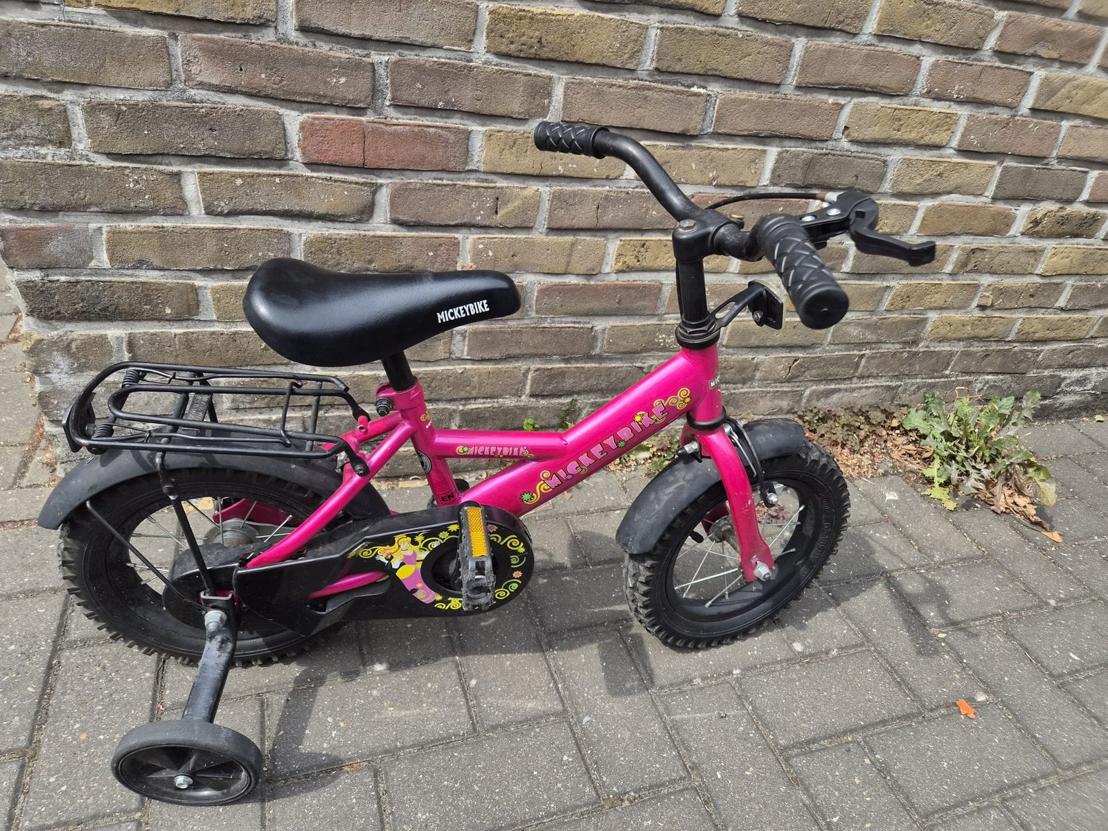 Mickeybike kinderfiets – 12 inch – €40, Ophalen, Terugtraprem, Zijwieltjes, Gebruikt
