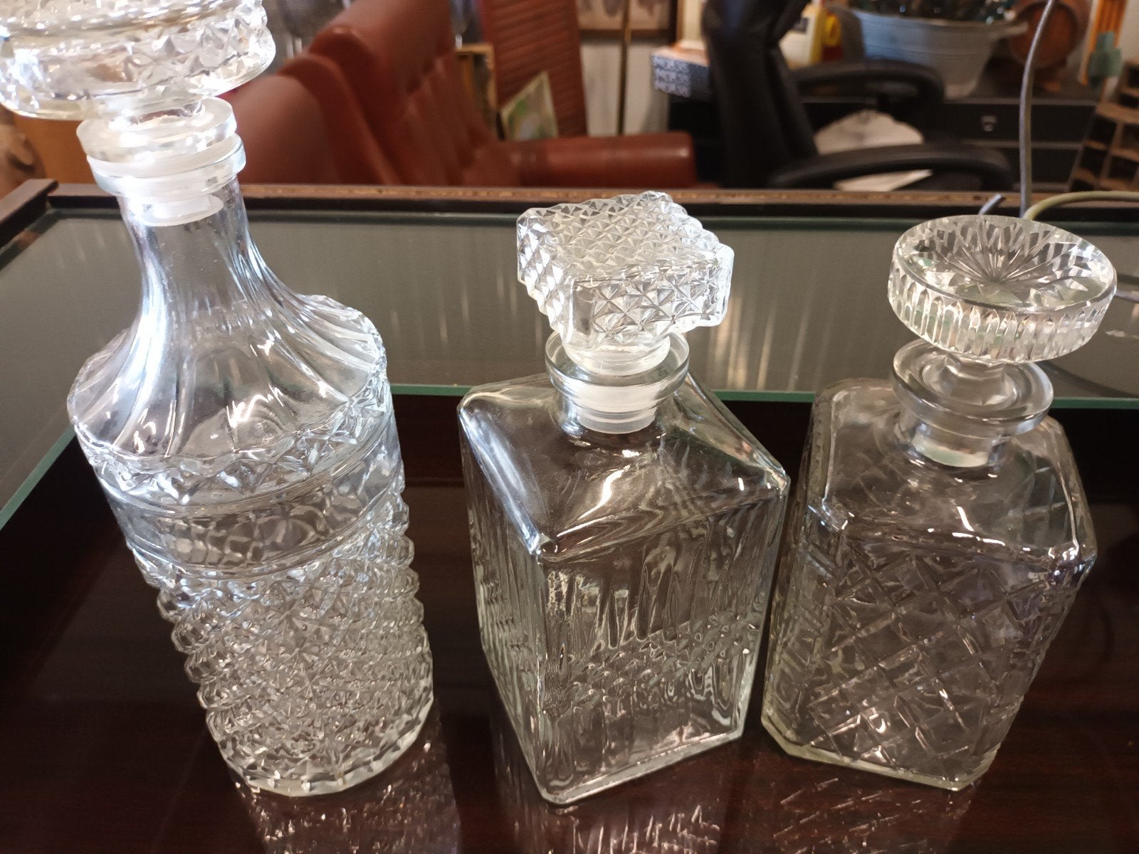 Set van 3 Vintage Glazen Whiskykaraffen (met st, Antiek en Kunst, Ophalen of Verzenden