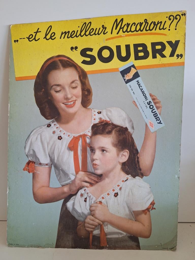 Oude zeldzame reclame pancarte Soubry Macaroni Roeselare, Verzamelen, Ophalen