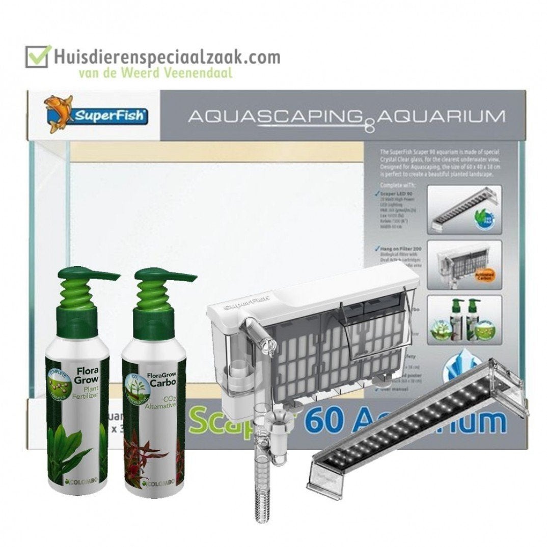 SUPERFISH SCAPER 60 MET FILTER EN LED, Ophalen, Inclusief toebehoren, Verlichting of Verwarming, Superfish