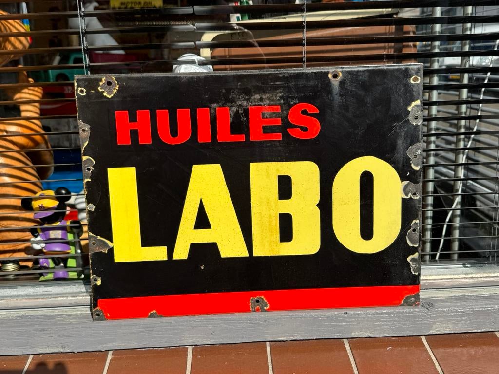 Huiles LABO oud emaille reclamebord, Ophalen of Verzenden