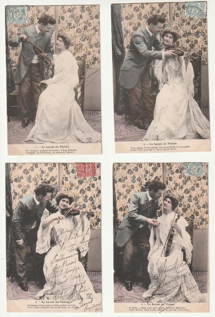Lot 6 cartes La leçon de violon - couple homme femme, Envoi, Affranchie, Musique