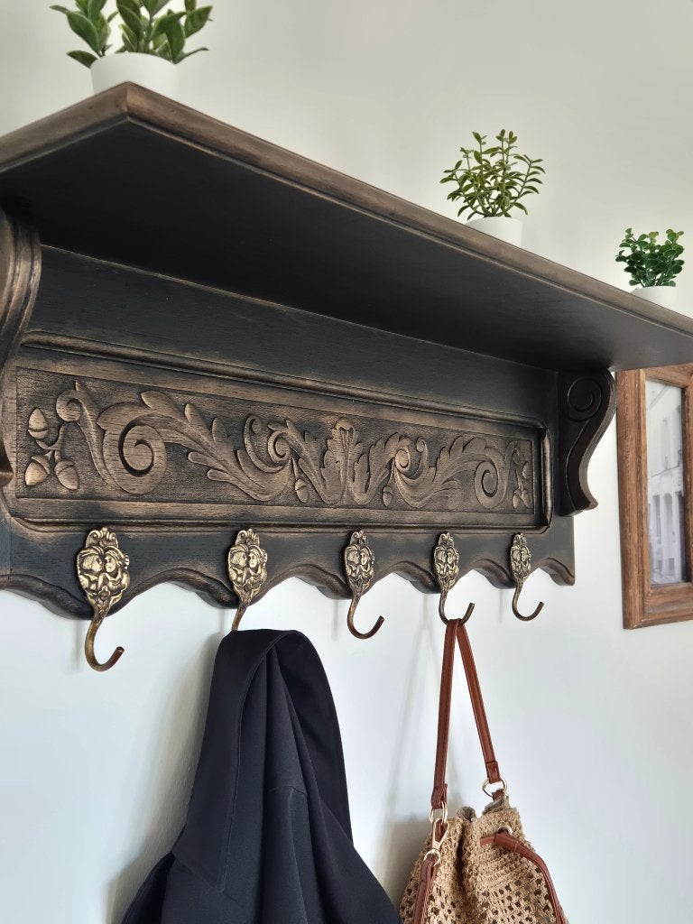 Vintage houten kapstok met legplank, Neuf, Moins de 100 cm, Portemanteau mural, Enlèvement