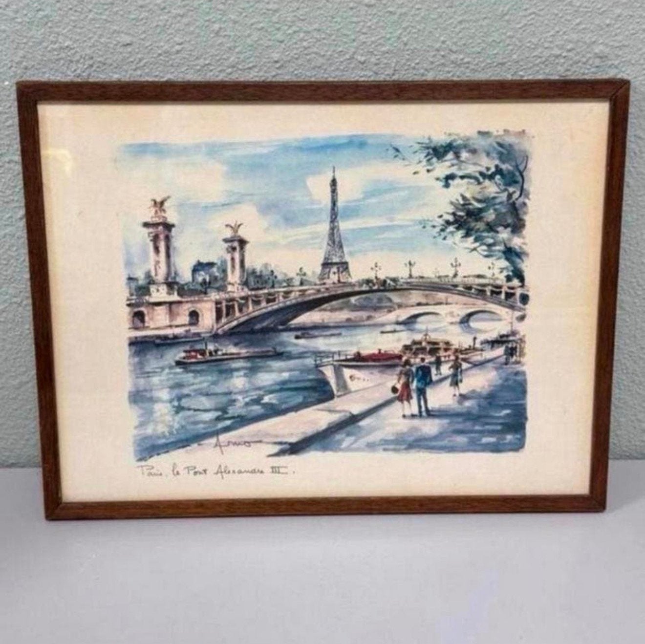 Antiek Schilderij Pont Alexandre III Parijs brug Seine paris, Antiek en Kunst, Ophalen of Verzenden, Klassiek