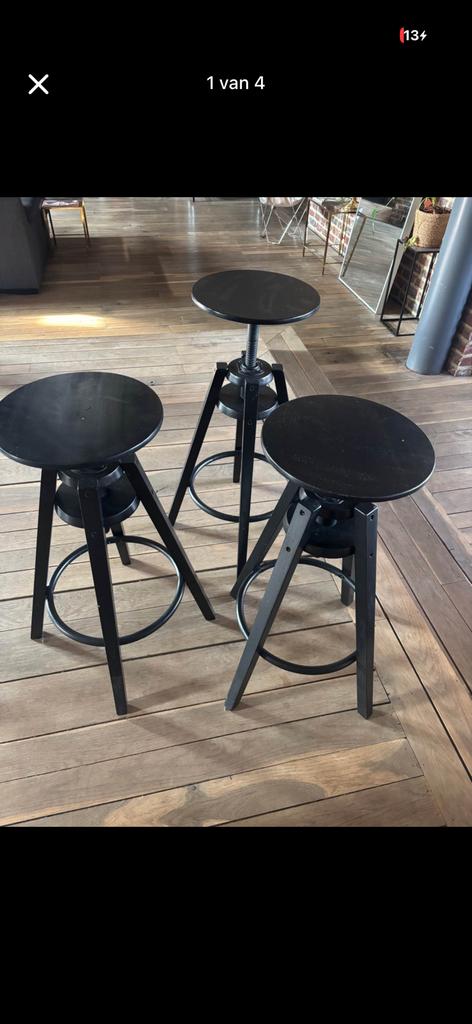 tabourets de bar industriels réglables (style IKEA), 3 tabourets, Comme neuf, Enlèvement, Bois