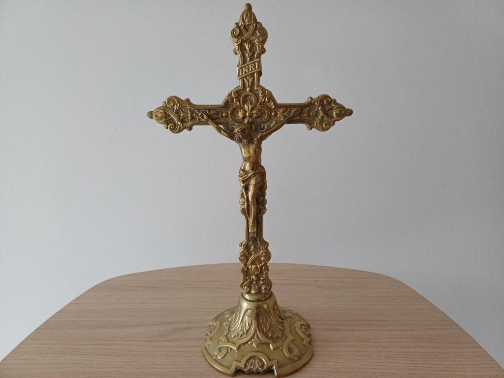 Crucifix of altaarstuk in messing, XIXde eeuws, Ophalen of Verzenden
