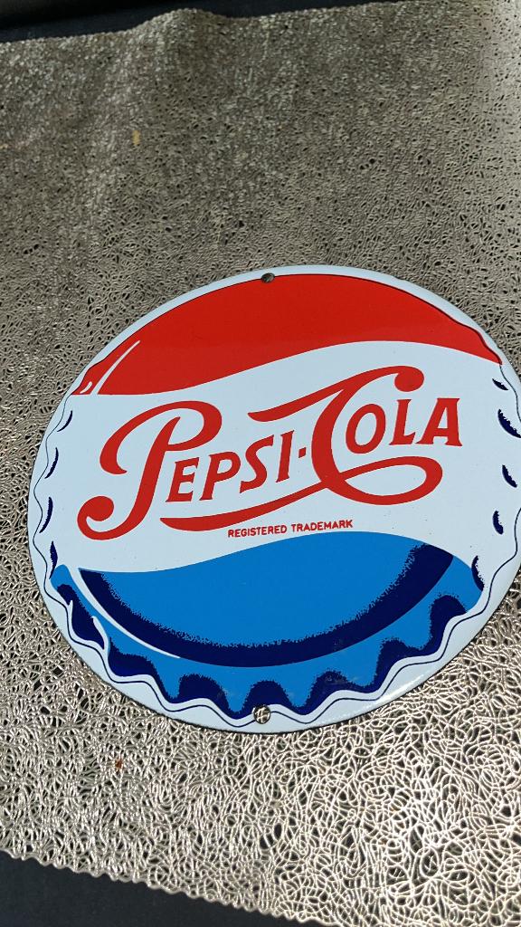 Pepsi bord emaille, Ophalen, Gebruikt, Reclamebord