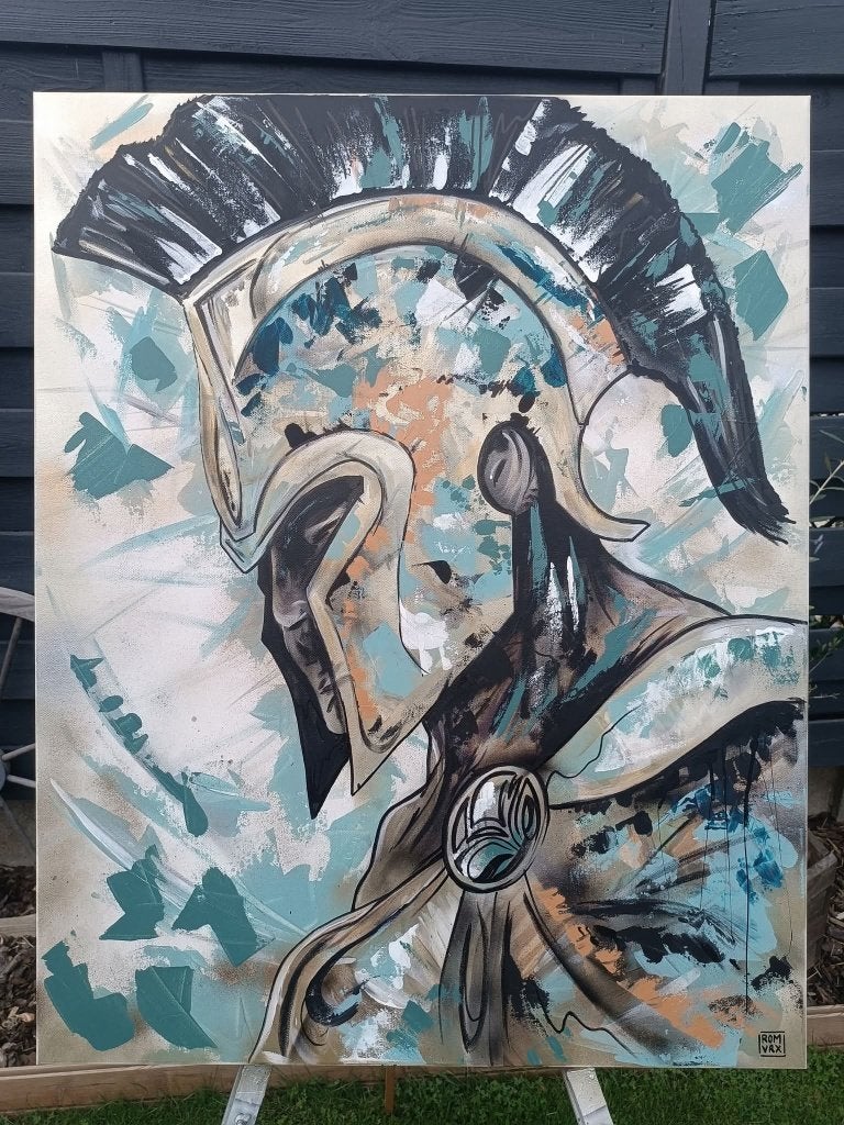 Tableau SPARTAN - Oeuvre moderne, Antiquités & Art, Bois, Enlèvement ou Envoi, Technique mixte, Portrait