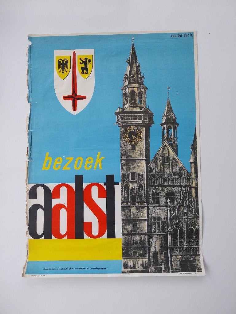 Affiche ancienne Ville d'Alost Oilsjt Van Der Elst, Enlèvement ou Envoi, Utilisé, Panneau publicitaire