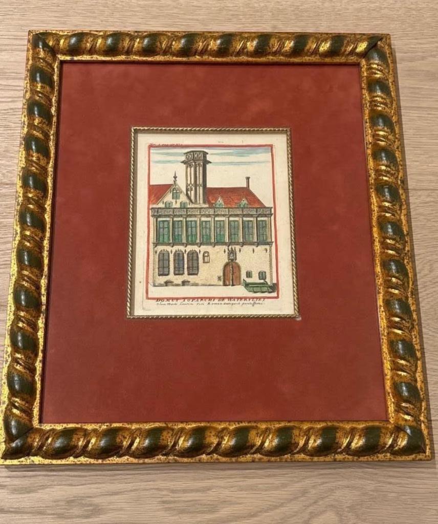Gravure Sanderus Hotel de Watervliet Brugge (1641), Antiek en Kunst, Kunst | Etsen en Gravures, Ophalen of Verzenden, Gravure